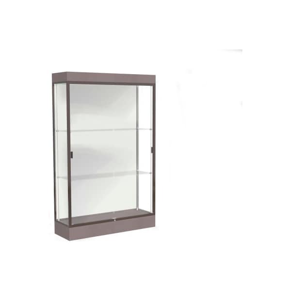 Waddell Display Case Of Ghent Edge Lighted Floor Case, White Back, Dark Bronze Frame, 6" Morro Zephyr Base, 48"W x 76"H x 20"D 92LFWH-BZ-MZ - main